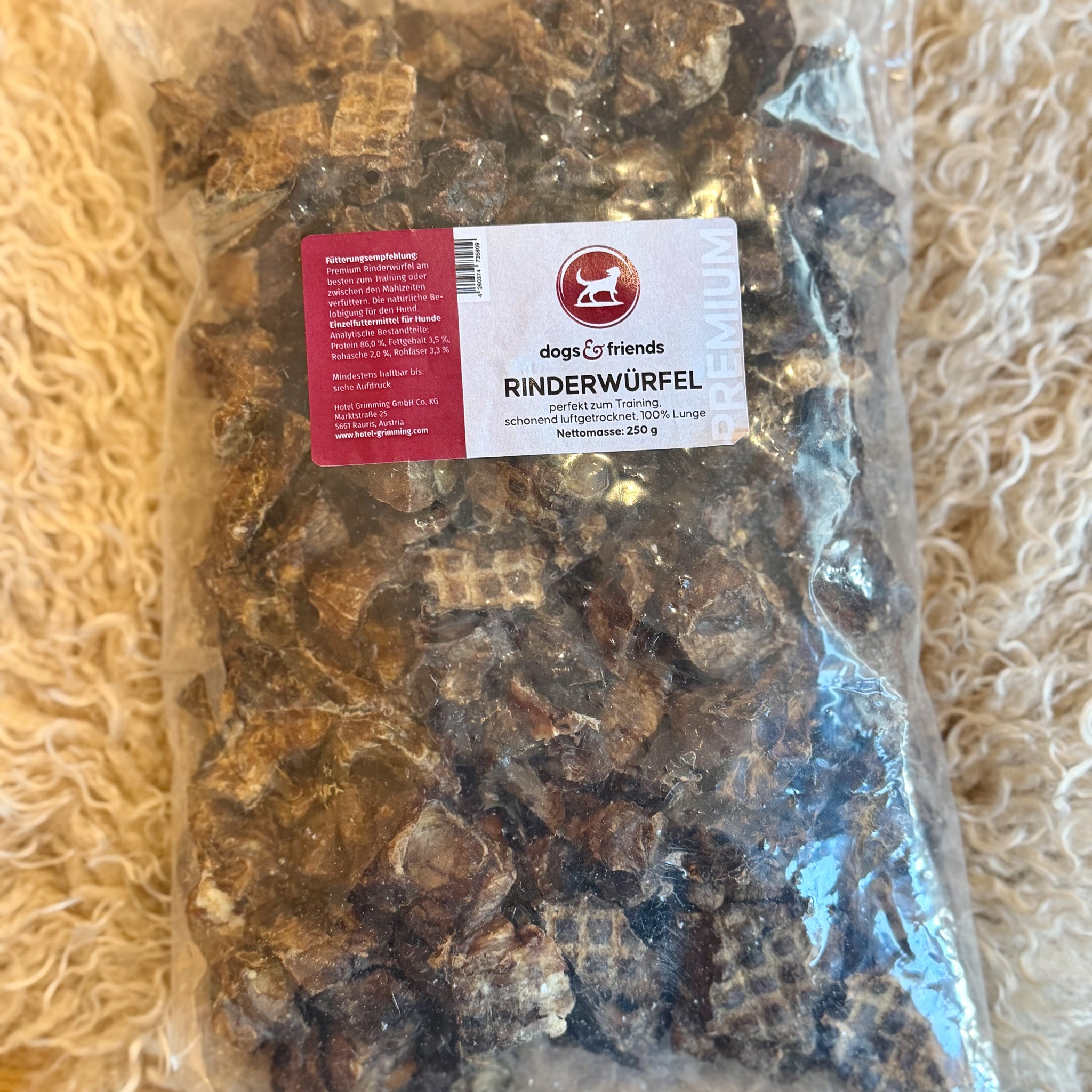 dogs&friends Rinderwürfel- 100% Lunge 250g